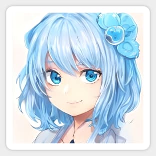 anime blue hair manga Sticker